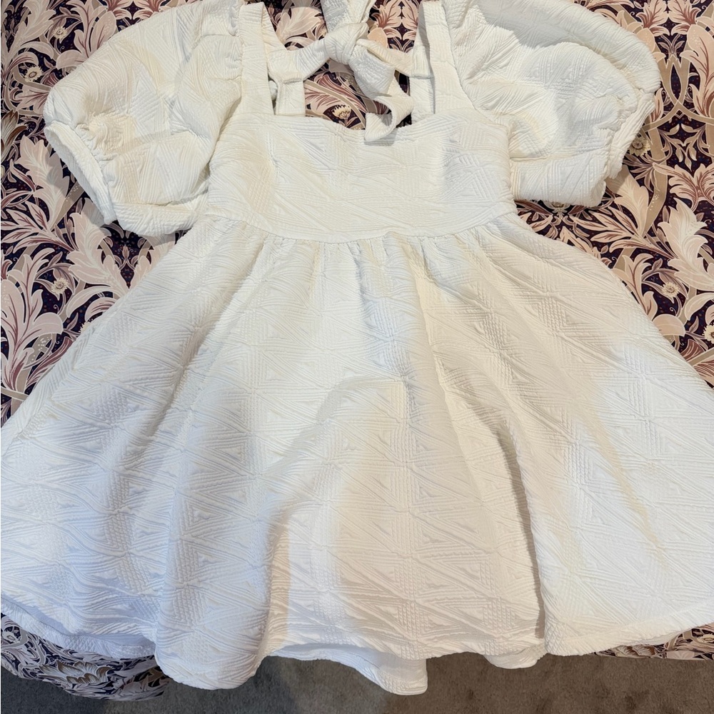 Free People White Textured Puff-Sleeve Dress
